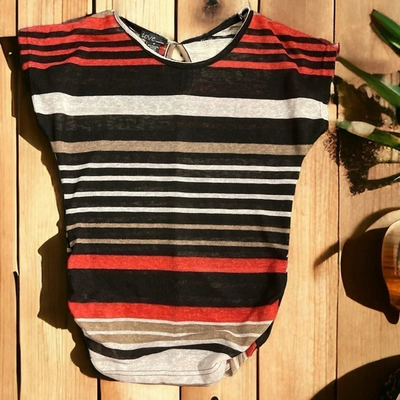 Love by Chesley Striped Top with Fall Colors , Ruching - Picture 1 of 6